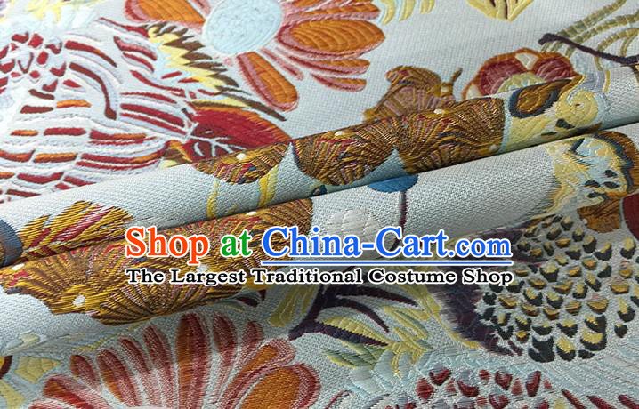 Chinese Classical Crane Pattern Design Light Blue Brocade Fabric Asian Traditional Hanfu Satin Material