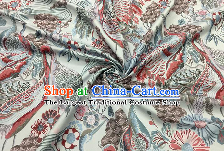 Chinese Classical Crane Pattern Design Light Grey Brocade Fabric Asian Traditional Hanfu Satin Material