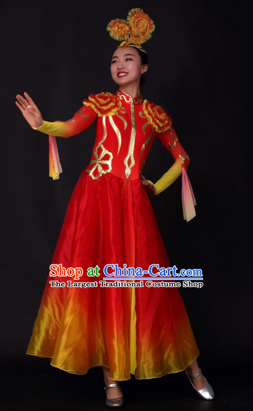 Chinese Traditional Opening Dance Red Dress China Classical Dance Stage Performance Chorus Costume for Women