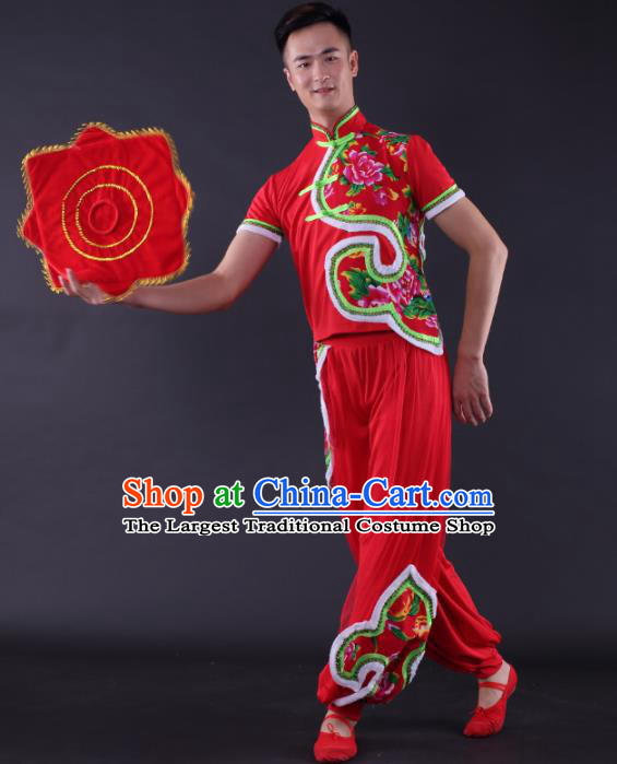 Chinese Traditional Male Yangko Dance Red Clothing China Folk Dance Stage Performance Costume for Men