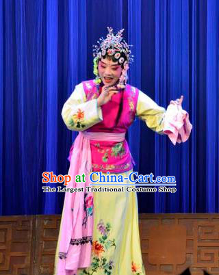 Chinese Ping Opera Maidservant Cha Ping Ji Apparels Costumes and Headpieces Traditional Pingju Opera Xiaodan Chun Hong Dress Garment