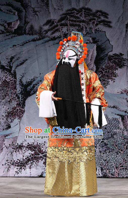 Xi Shi Chinese Peking Opera King Fu Chai Garment Costumes and Headwear Beijing Opera Emperor Python Embroidered Robe Apparels Clothing