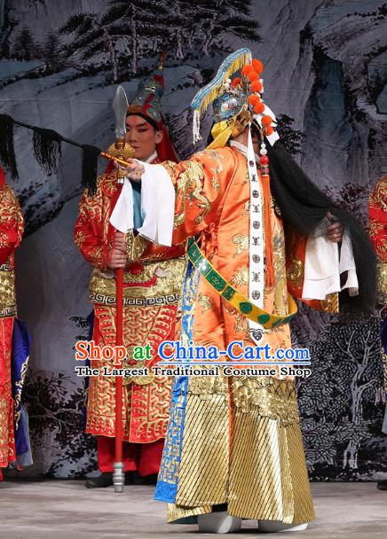 Xi Shi Chinese Peking Opera King Fu Chai Garment Costumes and Headwear Beijing Opera Emperor Python Embroidered Robe Apparels Clothing
