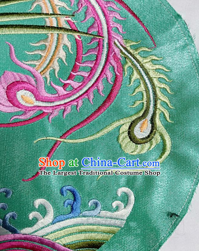 Chinese Traditional Embroidered Phoenix Green Round Patch Decoration Embroidery Applique Craft Embroidered Accessories