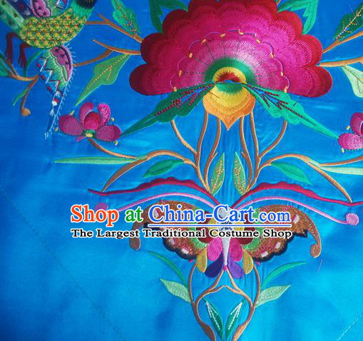 Chinese Traditional Ethnic Embroidered Butterfly Flower Blue Patch Decoration Embroidery Applique Craft Embroidered Triangle Accessories