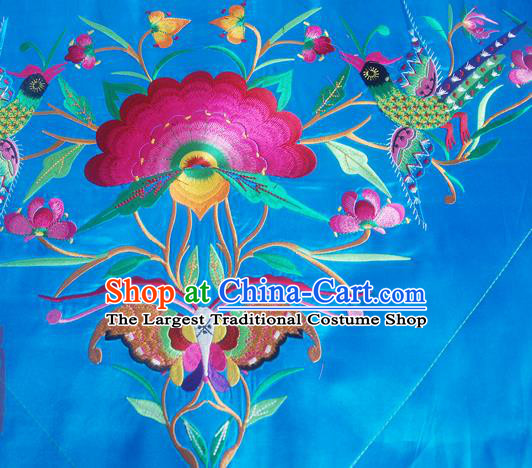 Chinese Traditional Ethnic Embroidered Butterfly Flower Blue Patch Decoration Embroidery Applique Craft Embroidered Triangle Accessories