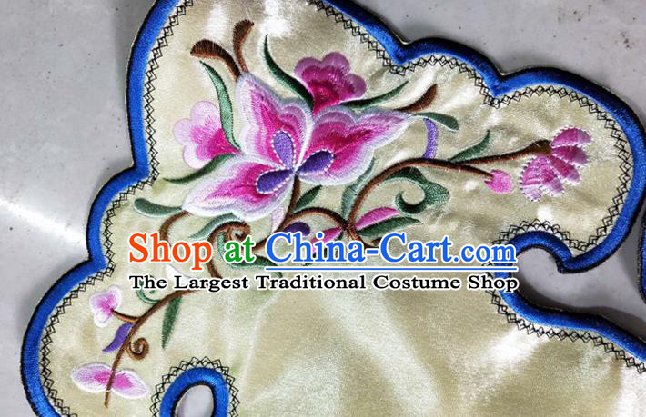 Chinese Traditional Embroidered Flowers Pattern Yellow Patch Embroidery Craft Qing Dynasty Embroidered Shoulder Accessories