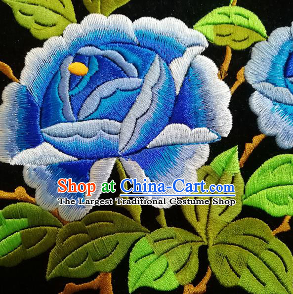 Chinese Traditional Embroidered Blue Peony Butterfly Pattern Cloth Patch Decoration Embroidery Craft Embroidered Accessories