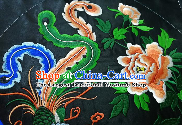 Chinese Traditional Embroidered Phoenix Peony Pattern Round Patch Decoration Embroidery Craft Embroidered Accessories