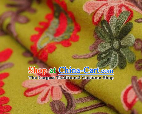 Top Quality Chinese Classical Flowers Pattern Yellow Wool Material Asian Traditional Curtain Woolen Cloth Fabric