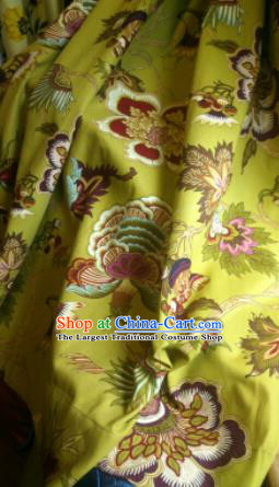 Top Quality Chinese Classical Flowers Pattern Yellow Flax Material Asian Traditional Curtain Linen Cloth Fabric