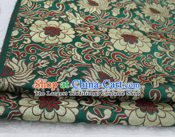 Chinese Mongolian Robe Classical Chrysanthemum Pattern Design Green Brocade Asian Traditional Tapestry Material DIY Satin Damask Silk Fabric