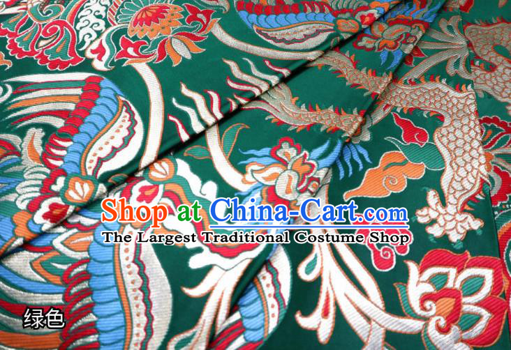 Chinese Classical Fire Dragon Pattern Design Green Brocade Cheongsam Fabric Asian Traditional Tapestry Satin Material DIY Cloth Damask