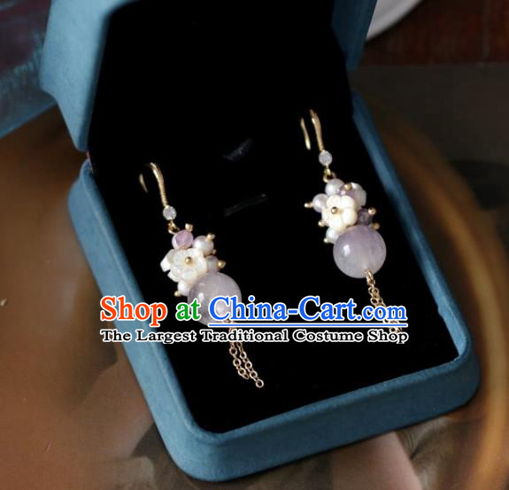 Princess Handmade Amethyst Earrings Classical Shell Plum Eardrop Fashion Jewelry Accessories for Women