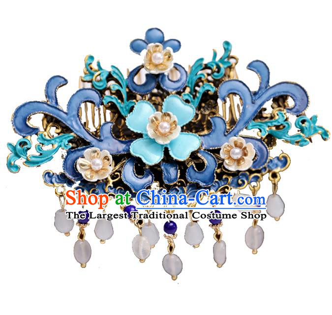 Chinese Classical Wedding Blue Hair Comb Traditional Hanfu Hair Accessories Handmade Bride Tassel Hairpins Complete Set