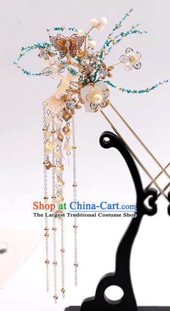 Chinese Classical Wedding Blue Beads Hair Comb Traditional Bride Hair Accessories Handmade Hanfu Tassel Hairpins Complete Set