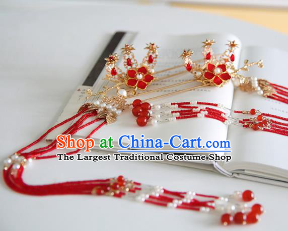 Chinese Classical Wedding Hair Crown Traditional Hanfu Hair Accessories Handmade Bride Tassel Hairpins Complete Set