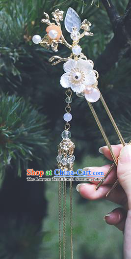 Chinese Classical Wedding Shell Flowers Hair Crown and Tassel Hairpins Handmade Traditional Bride Hair Accessories Complete Set