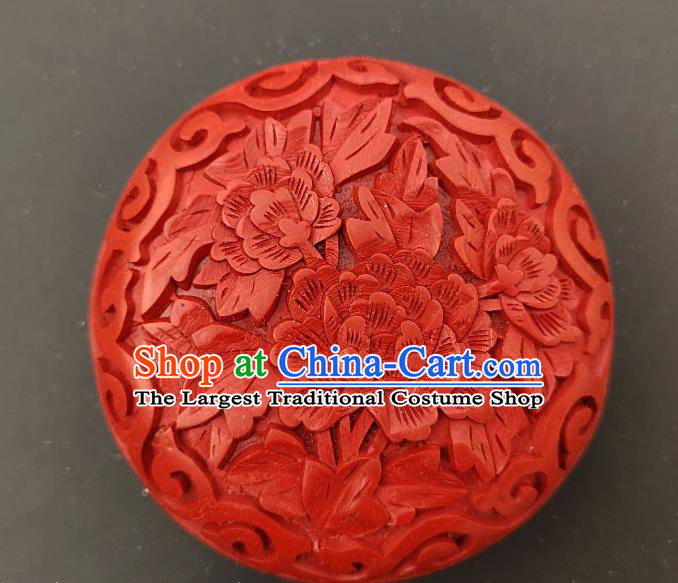 Chinese Traditional Handmade Carving Peony Flower Red Lacquer Rouge Box Lacquerware Craft Inkpad Box