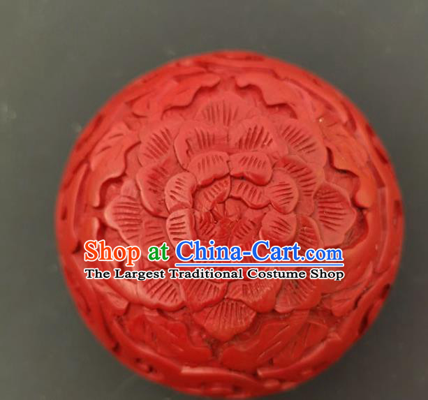 Chinese Traditional Carving Peony Lacquer Rouge Box Handmade Lacquerware Craft Red Inkpad Box