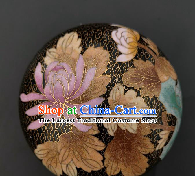 Chinese Traditional Cloisonne Chrysanthemum Pattern Rouge Box Handmade Brass Craft Enamel Black Inkpad Box Accessories