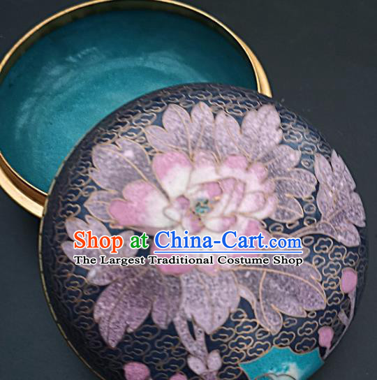 Chinese Traditional Cloisonne Pink Peony Pattern Rouge Box Handmade Brass Craft Enamel Inkpad Box Accessories
