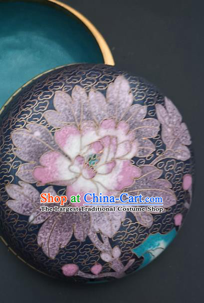 Chinese Traditional Cloisonne Pink Peony Pattern Rouge Box Handmade Brass Craft Enamel Inkpad Box Accessories