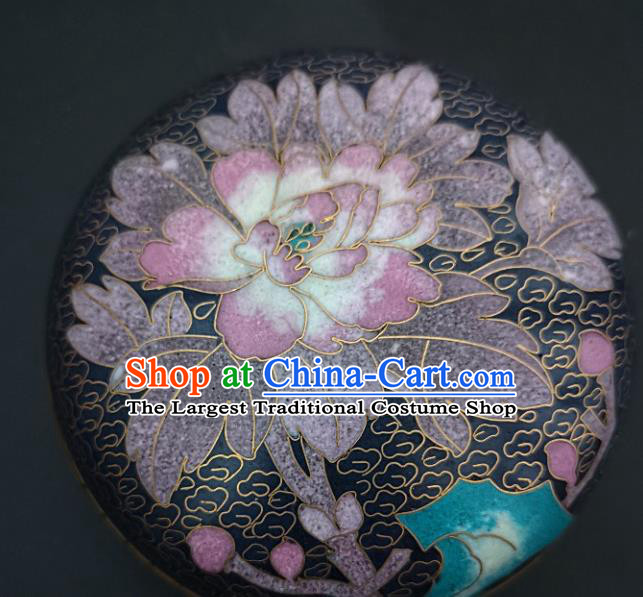 Chinese Traditional Cloisonne Pink Peony Pattern Rouge Box Handmade Brass Craft Enamel Inkpad Box Accessories