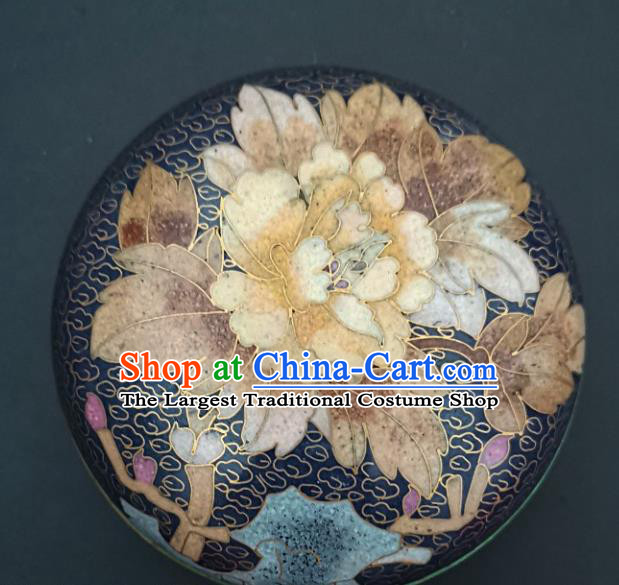 Chinese Traditional Cloisonne Yellow Peony Pattern Rouge Box Handmade Brass Craft Enamel Navy Inkpad Box Accessories
