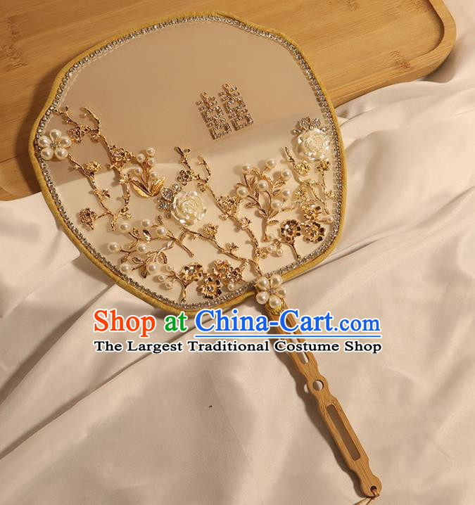China Handmade Bride Shell Rose Palace Fan Classical Dance Fan Traditional Wedding Fan