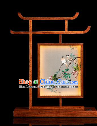 Chinese Traditional Hunan Embroidery Begonia Table Screen Double Side Embroidered Desk Lamp Handmade Merbau Craft