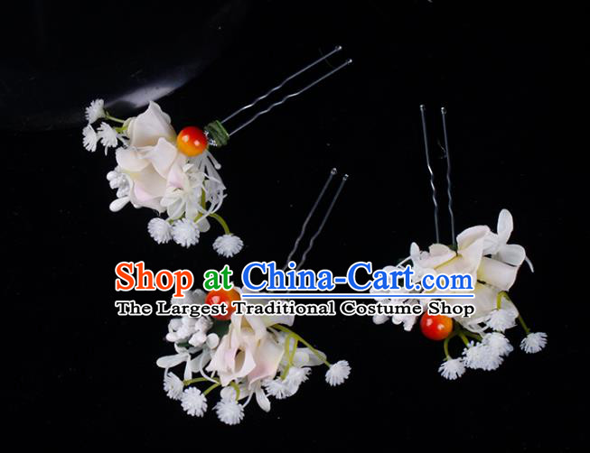 Top Grade Classical Silk Flower Hairpin Wedding Bride Hair Accessories Handmade Hair Stick