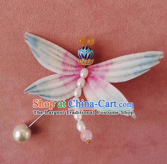 Handmade China Classical Velvet Dragonfly Brooch Traditional Cheongsam Pearls Accessories