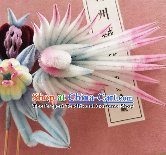 China Traditional Cheongsam Velvet Chrysanthemum Hairpin Handmade Hair Accessories Classical Phoenix Hair Stick
