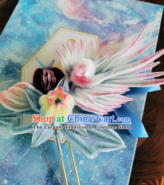 China Classical Velvet Hair Stick Traditional Cheongsam Phoenix Hairpin Handmade Hair Accessories