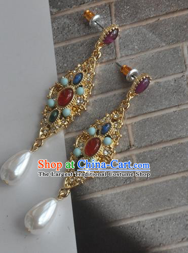 Chinese Classical Cheongsam Gems Fan Ear Accessories Traditional Court Crystal Earrings