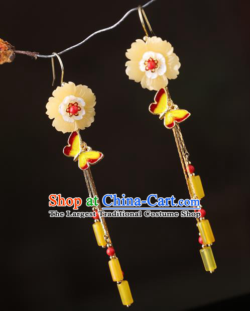 Chinese Classical Enamel Butterfly Ear Accessories Traditional Cheongsam Sakura Earrings