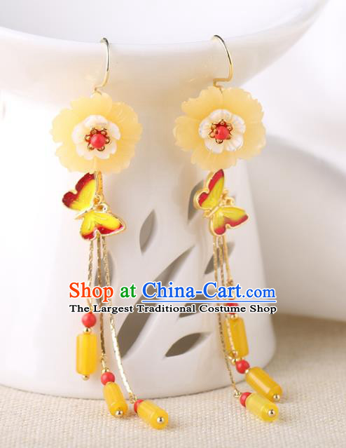 Chinese Classical Enamel Butterfly Ear Accessories Traditional Cheongsam Sakura Earrings