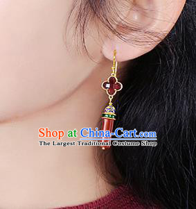 Chinese Classical Agate Ear Accessories Traditional Cheongsam Cloisonne Earrings