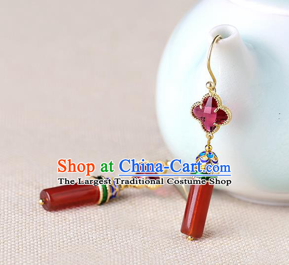 Chinese Classical Agate Ear Accessories Traditional Cheongsam Cloisonne Earrings