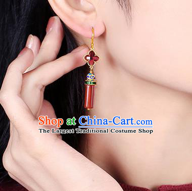 Chinese Classical Agate Ear Accessories Traditional Cheongsam Cloisonne Earrings