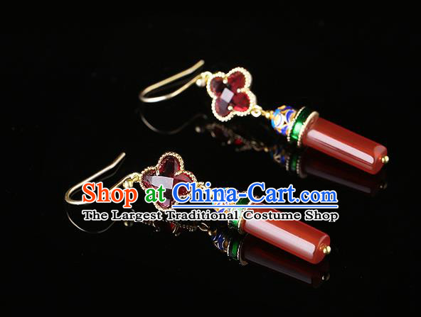 Chinese Classical Agate Ear Accessories Traditional Cheongsam Cloisonne Earrings