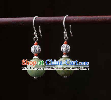 Chinese Classical Jade Bead Ear Accessories Traditional Cheongsam Silver Earrings
