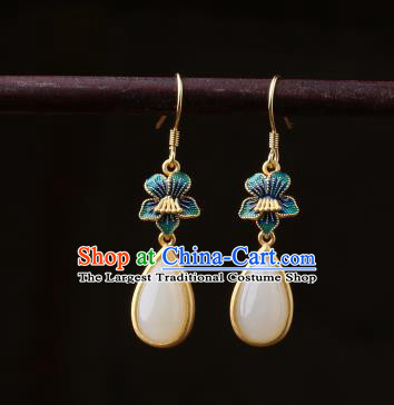 Chinese Classical Cloisonne Ear Accessories Traditional Cheongsam White Chalcedony Earrings