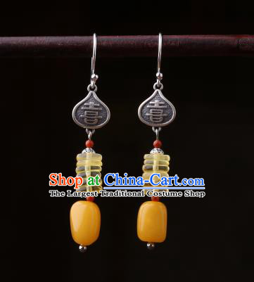 Chinese Classical Beeswax Ear Accessories Traditional Cheongsam Wedding Silver Earrings
