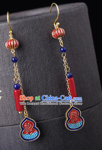 Chinese Classical Cloisonne Gourd Ear Accessories Traditional Cheongsam Red Lantern Earrings