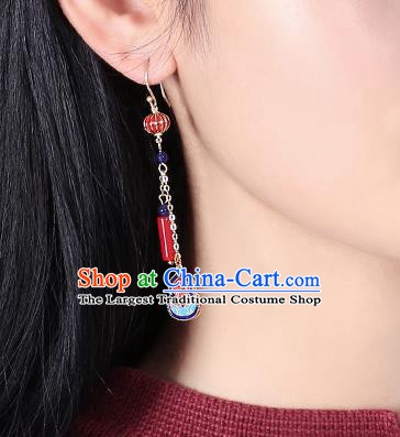 Chinese Classical Cloisonne Gourd Ear Accessories Traditional Cheongsam Red Lantern Earrings
