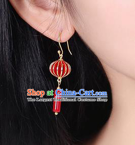 Chinese Classical Red Lantern Ear Accessories Traditional Cheongsam Wedding Earrings