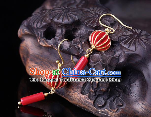 Chinese Classical Red Lantern Ear Accessories Traditional Cheongsam Wedding Earrings