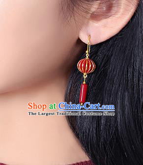 Chinese Classical Red Lantern Ear Accessories Traditional Cheongsam Wedding Earrings